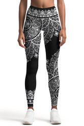 Black Nirvana Lucy White Geometric Boho Leggings Yoga Pants - Women