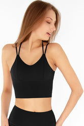 SEMI-ANNUAL SALE! Black Kelly Strappy Long Line Padded Sports Bra - Women - Pineapple Clothing