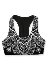 Black Nirvana Stella White Boho Seamless Racerback Sports Bra - Women - Pineapple Clothing
